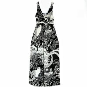 Kristen Big Black White Paisley Empire Waist Maxi Dress Size Medium